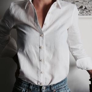 Tradlands White Linen Button-up, XS